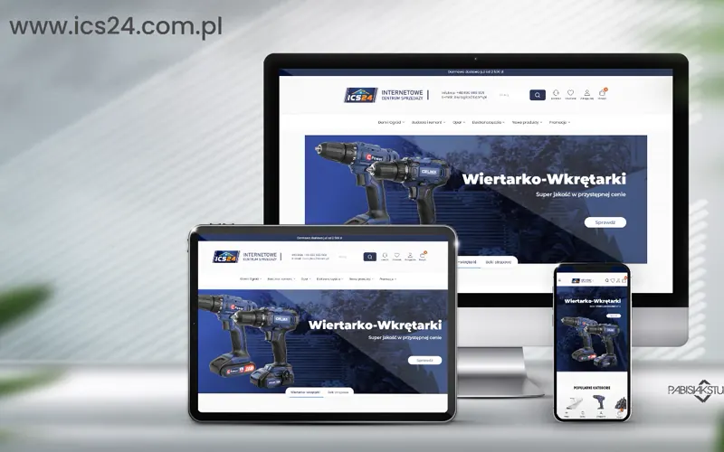 Sklep internetowy ics24.com.pl na ekranach komputera, tabletu i telefonu