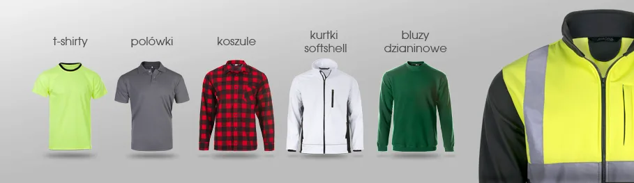 Kategorie odzieży fotografowanej techniką Ghost: t-shirty, polówki, koszule, kurtki softshell, bluzy dzianinowe